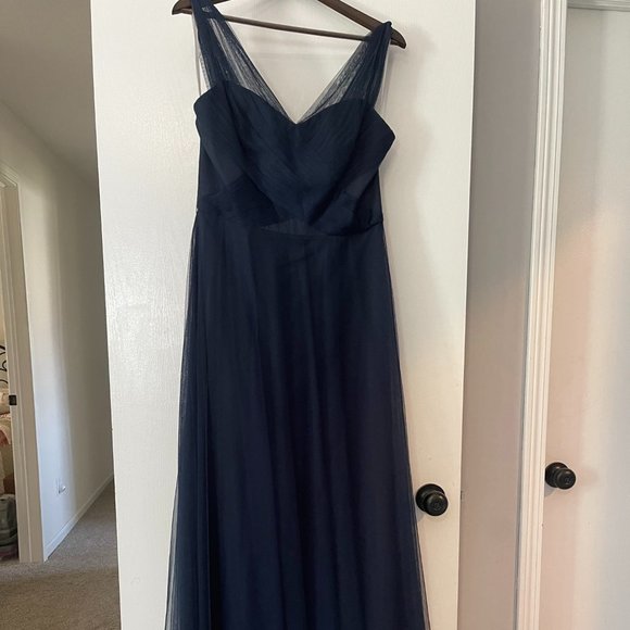 WToo Watters Navy Chiffon Floor Length Dress - Picture 1 of 6